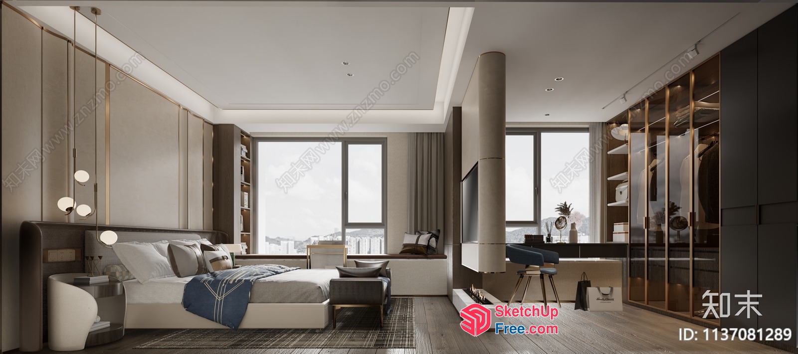 Modern Minimalist Bedroom With Pillar 3D SketchUp File