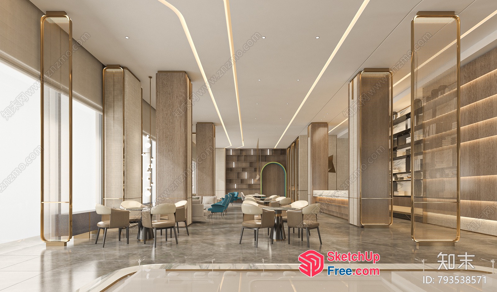 Modern Restaurant Interior With Elegant Lighting And Seating 3D SketchUp File