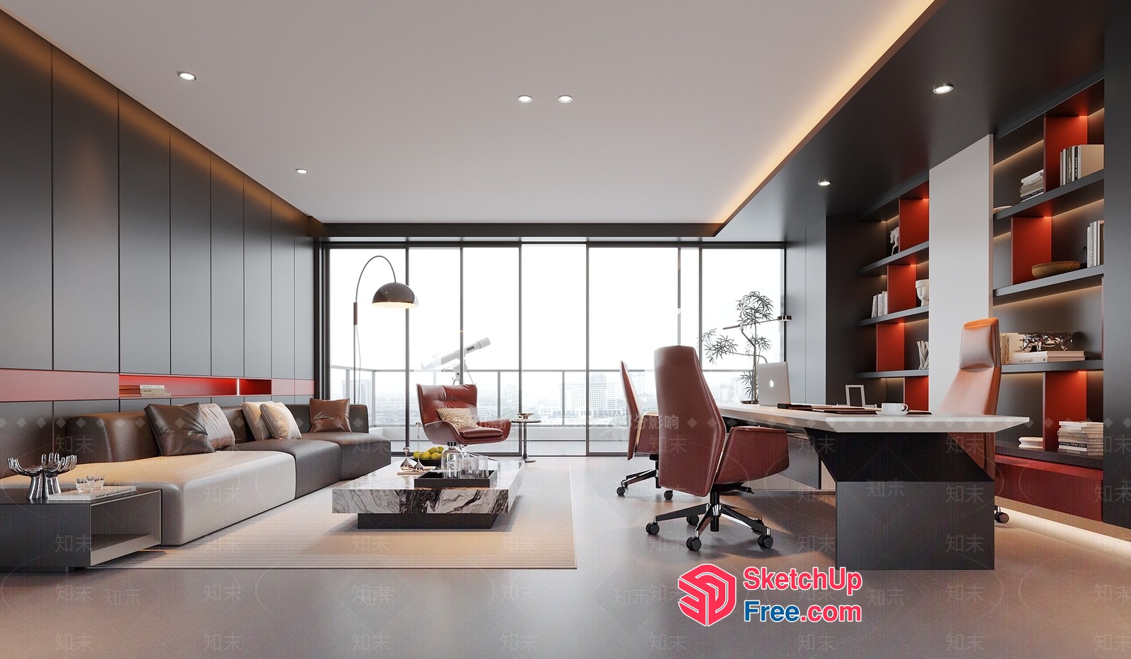 Modern Office Space With Large Windows And Comfortable Seating 3D SketchUp File