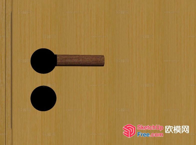 Wooden Door Handle With Two Black Knobs 3D SketchUp File