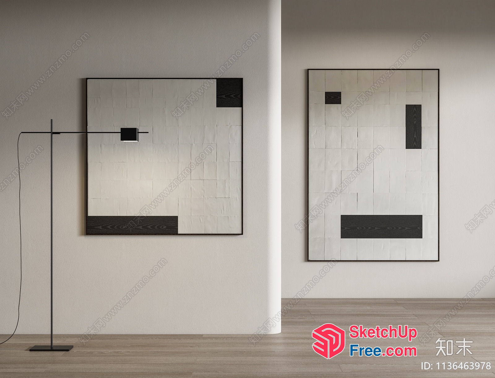 Modern Minimalist Artwork And Floor Lamp In Neutral Tones 3D SketchUp File