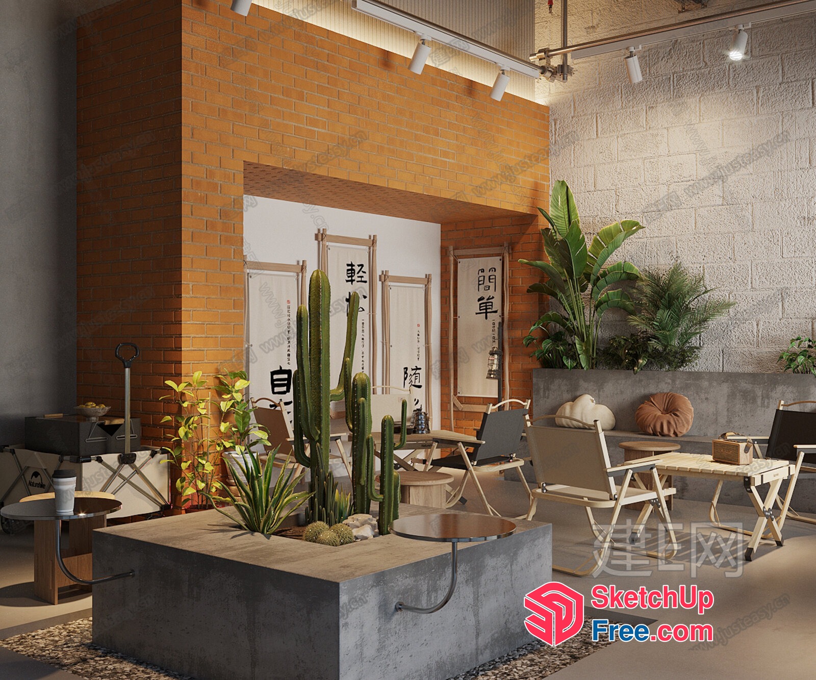 Modern Industrial Homestay With Cacti And Plants 3D SketchUp File