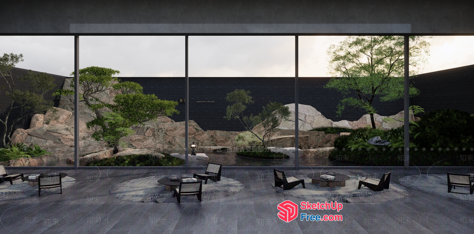 Modern Japanese-Inspired Garden Room Interior 3D SketchUp File