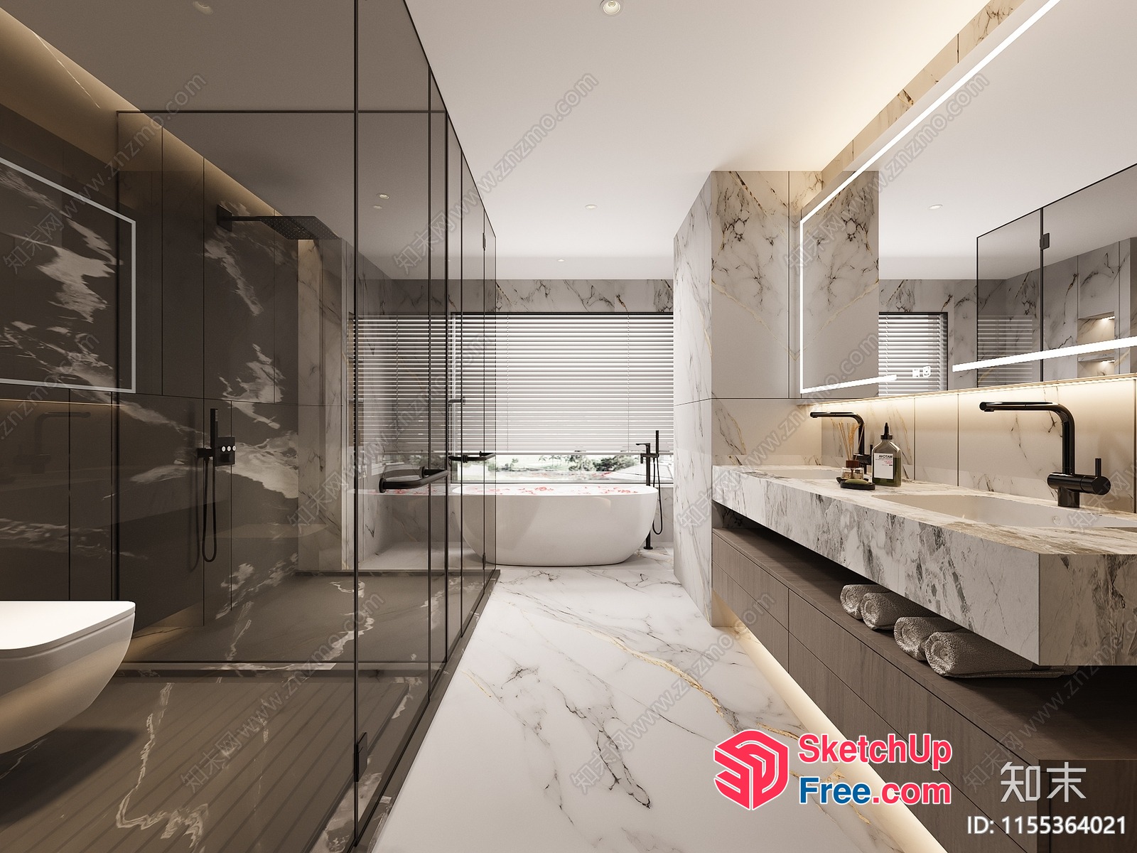 Marble And Glass Bathroom With Modern Fixtures 3D SketchUp File