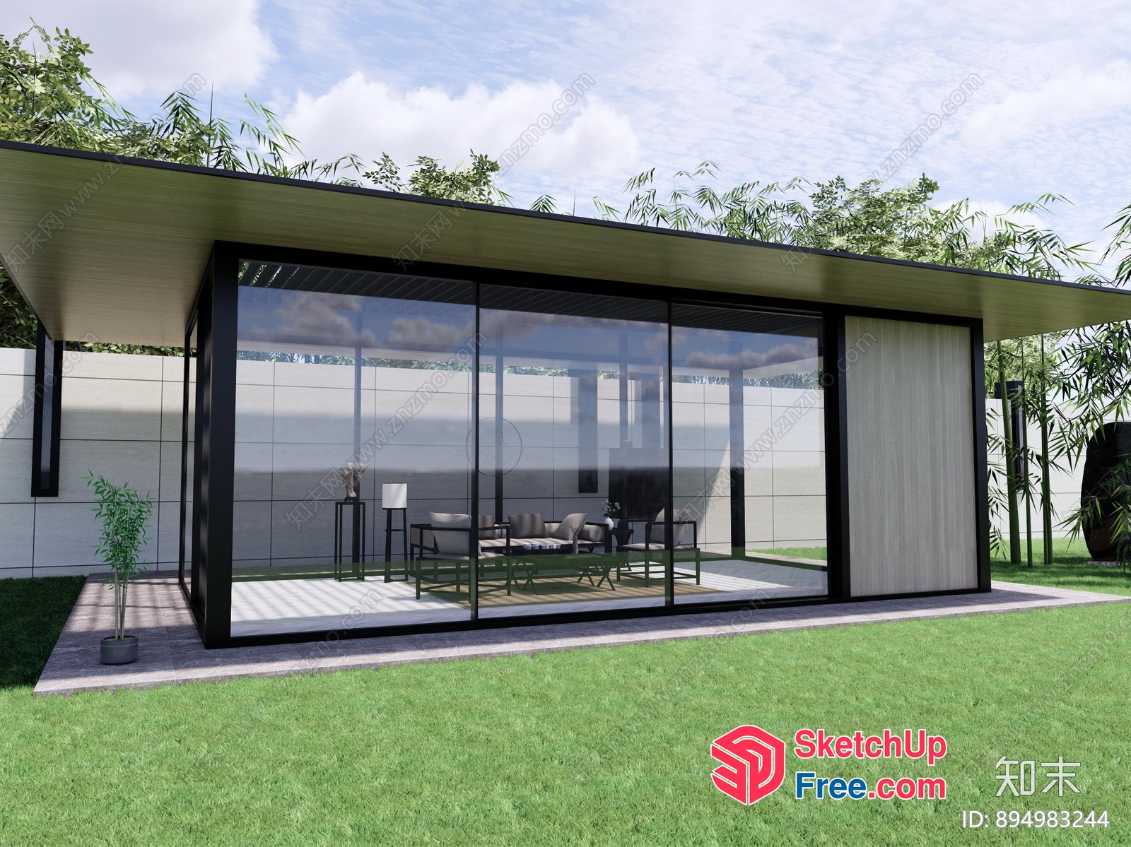 Modern Minimalist Glass Curtain Wall Villa Exterior 3D SketchUp File
