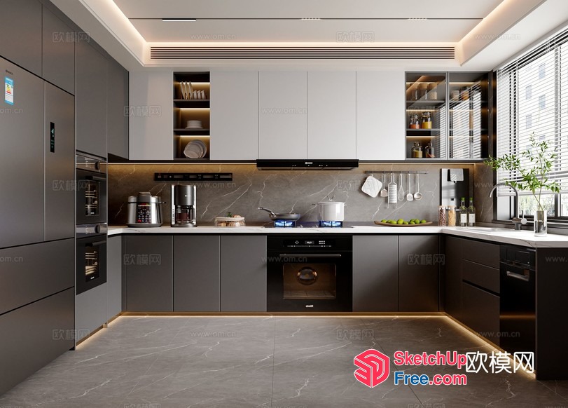 Modern Kitchen With Sleek Appliances And Marble Countertops 3D SketchUp File