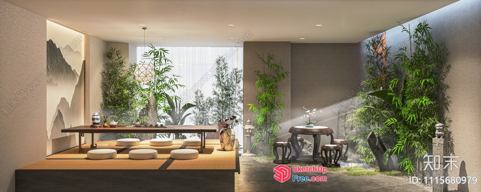 Serene Japanese-Style Tea Room With Natural Light 3D SketchUp File