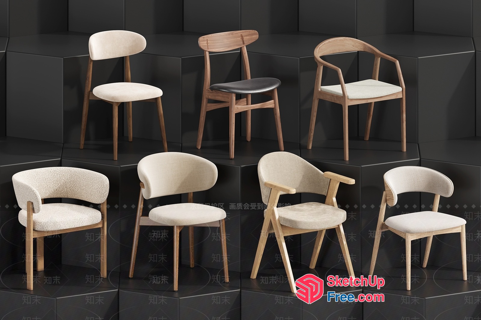 Elegant Modern Wood And Upholstery Dining Chairs 3D SketchUp File