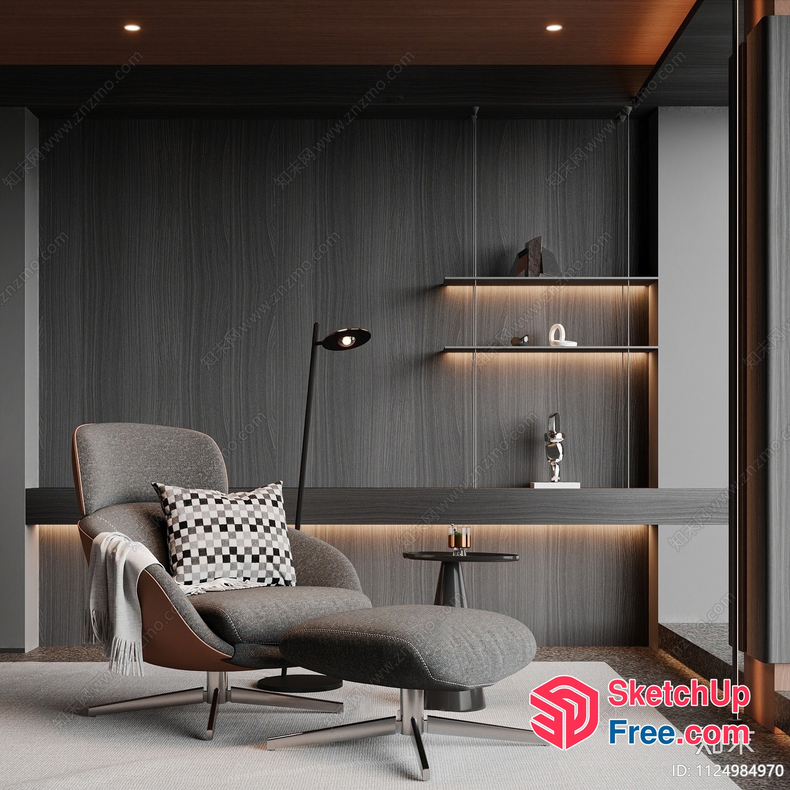 Modern Grey And Brown Living Room With Cozy Chair 3D SketchUp File