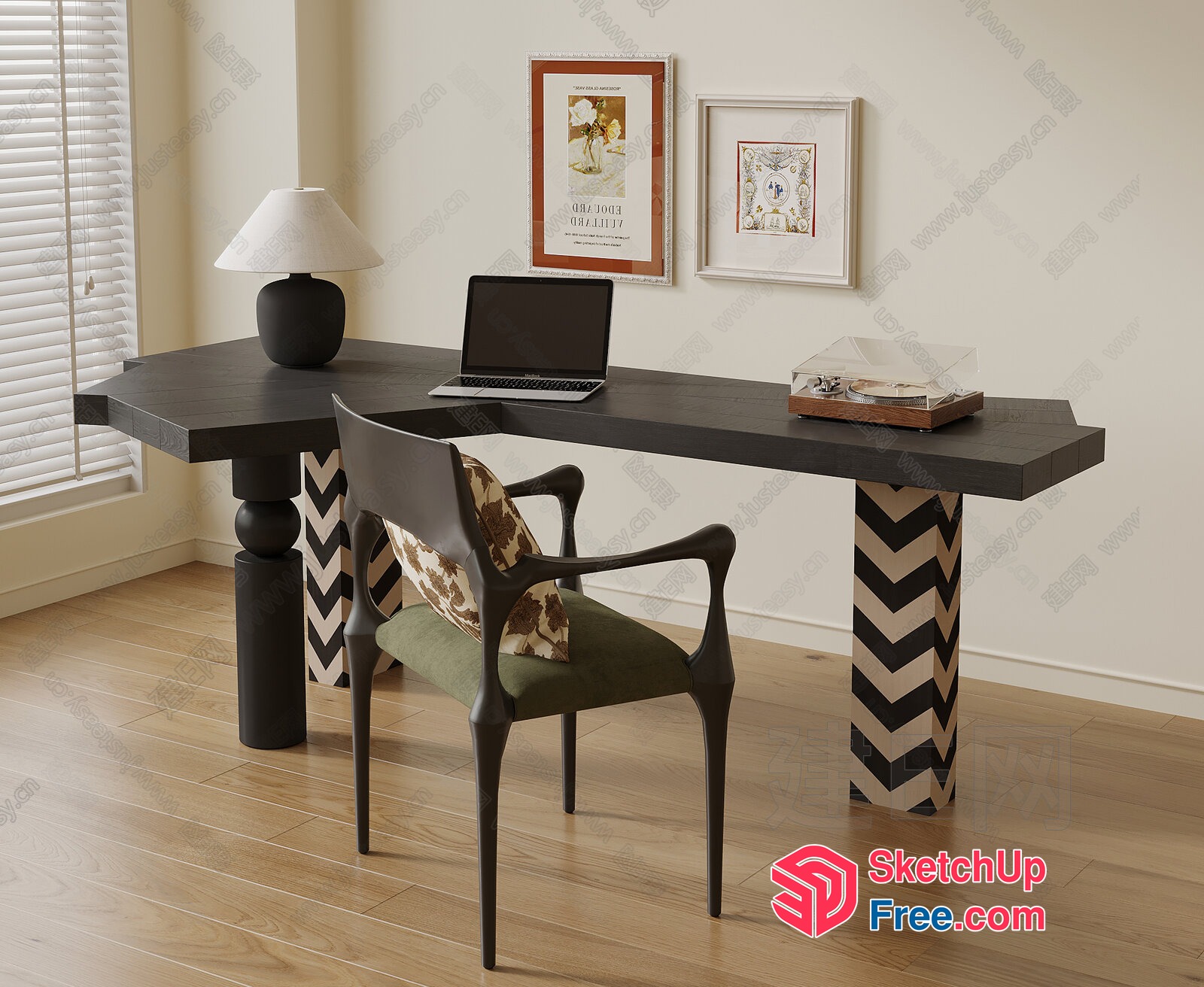 Modern Home Office Space With Black And White Accents 3D SketchUp File