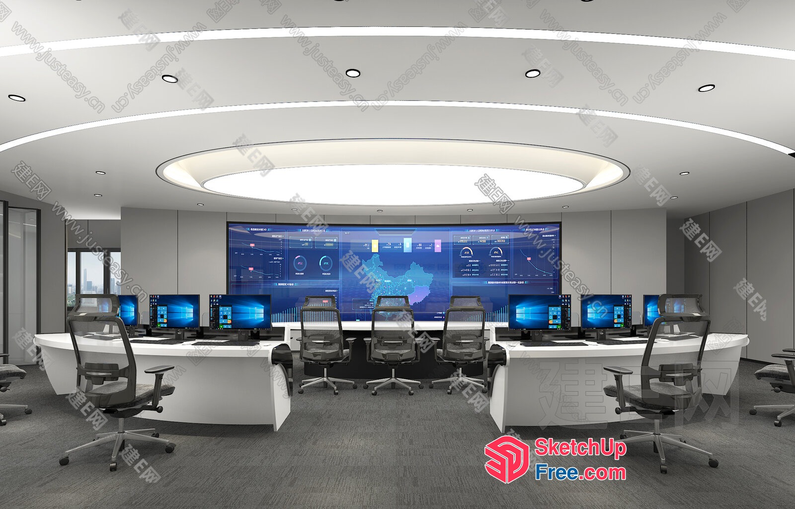 Modern Office Conference Room With Large Screen And Comfortable Seating 3D SketchUp File