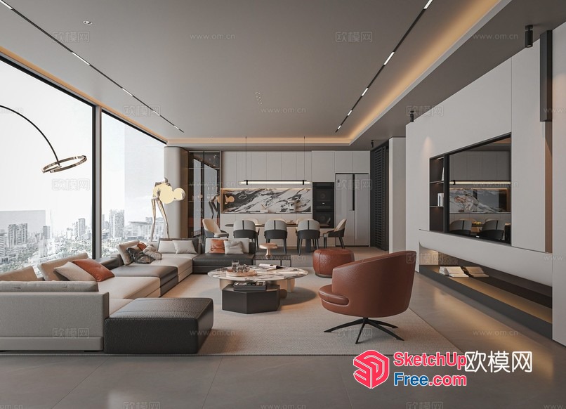 Modern Living Room With City View 3D SketchUp File