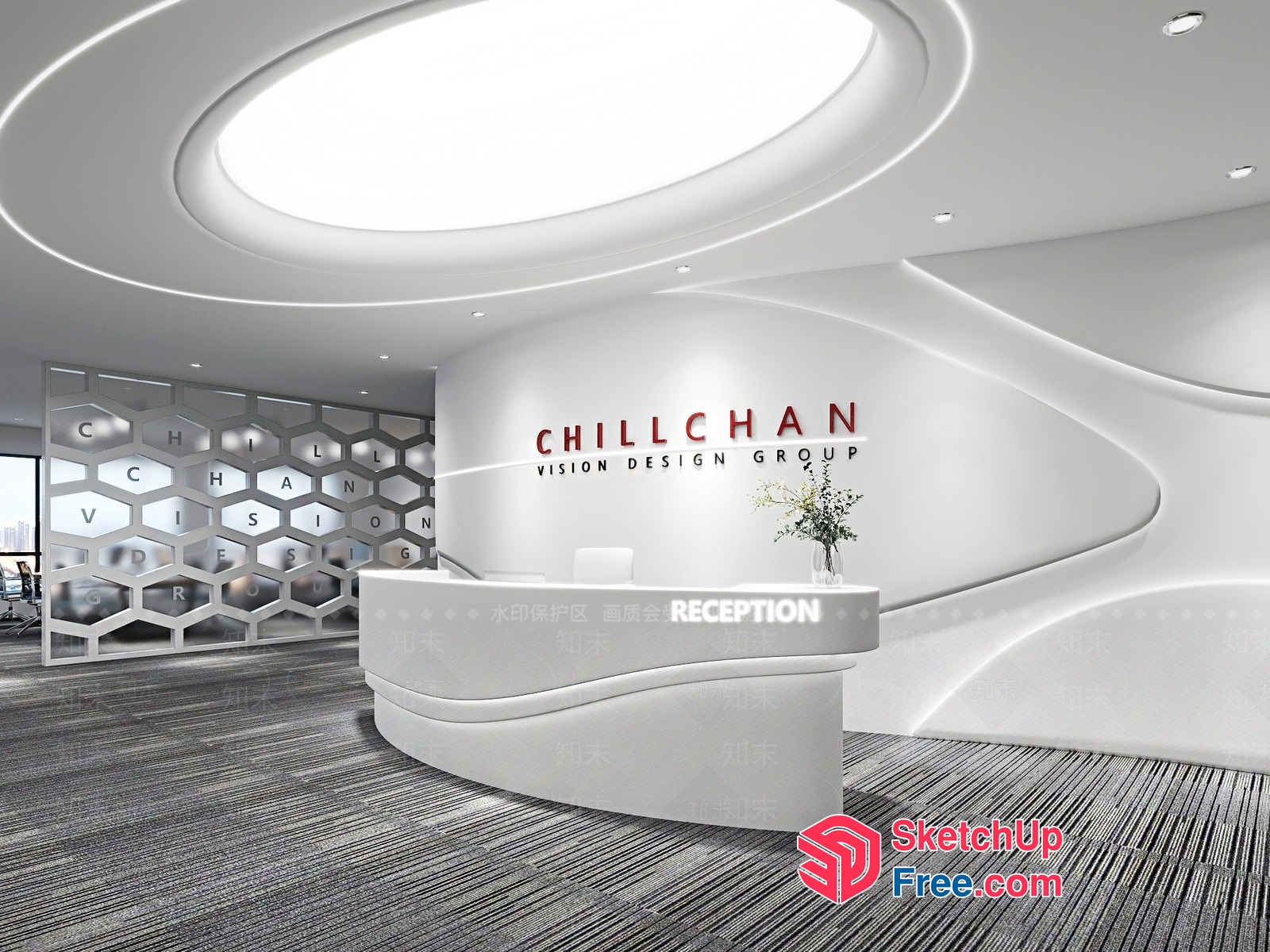 Modern Reception Area With Sleek Reception Desk 3D SketchUp File