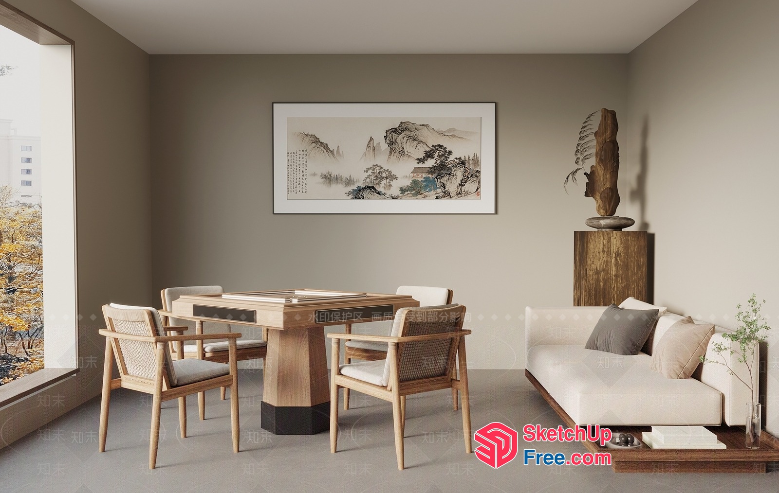 Modern Minimalist Japanese Style Dining Room 3D SketchUp File