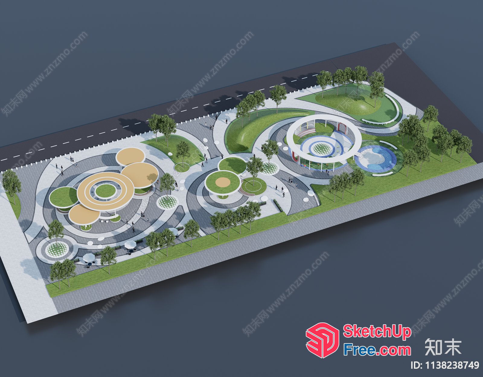 Modern Outdoor Public Space Design With Unique Architecture 3D SketchUp File