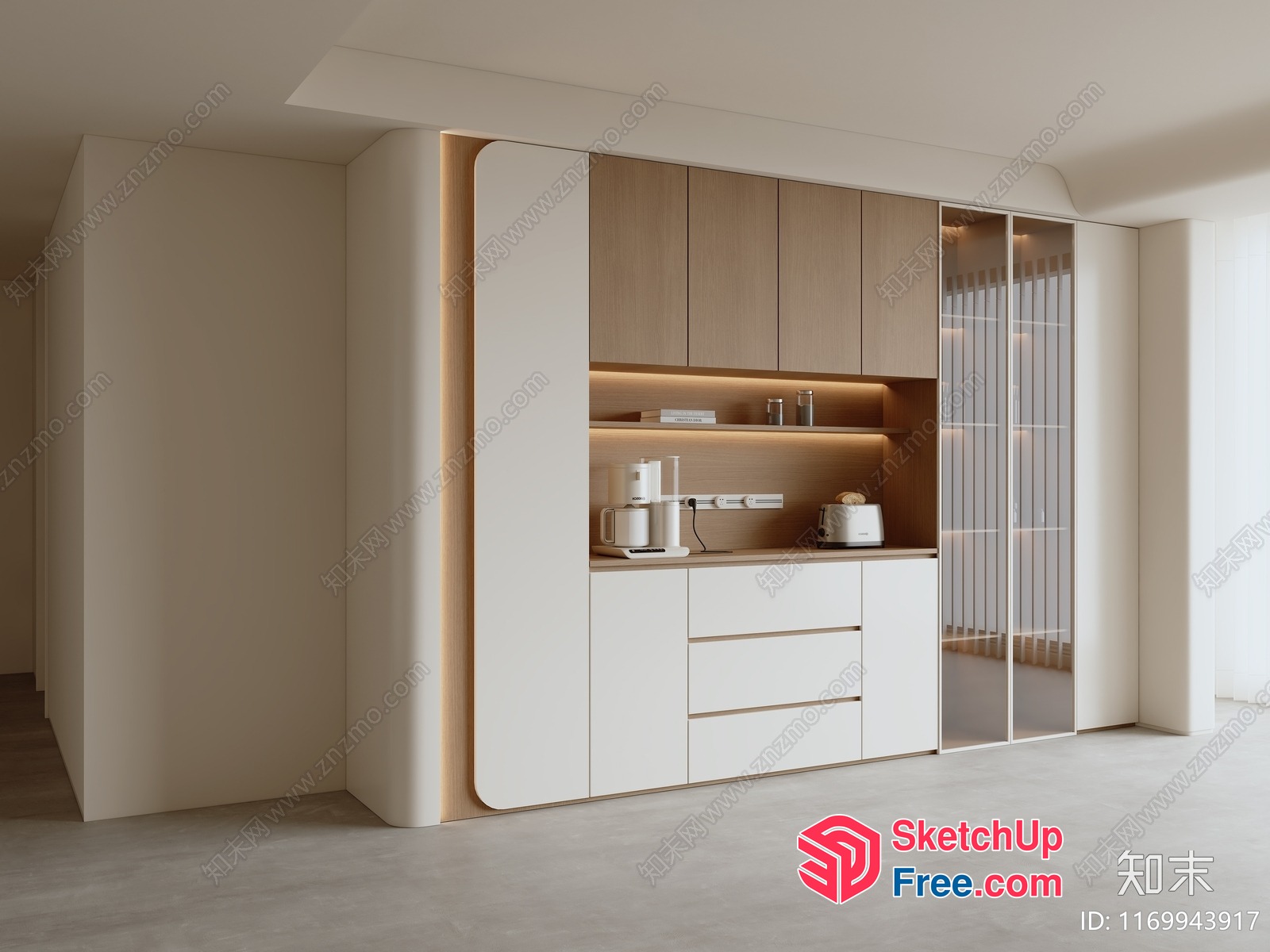 Modern Minimalist Kitchen Interior With Sleek White And Wood Accents 3D SketchUp File