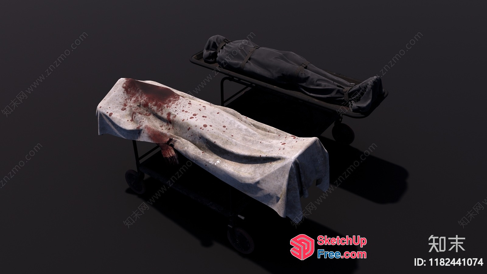 Bloody And Bloodstained Body Bag On A Trolley 3D SketchUp File
