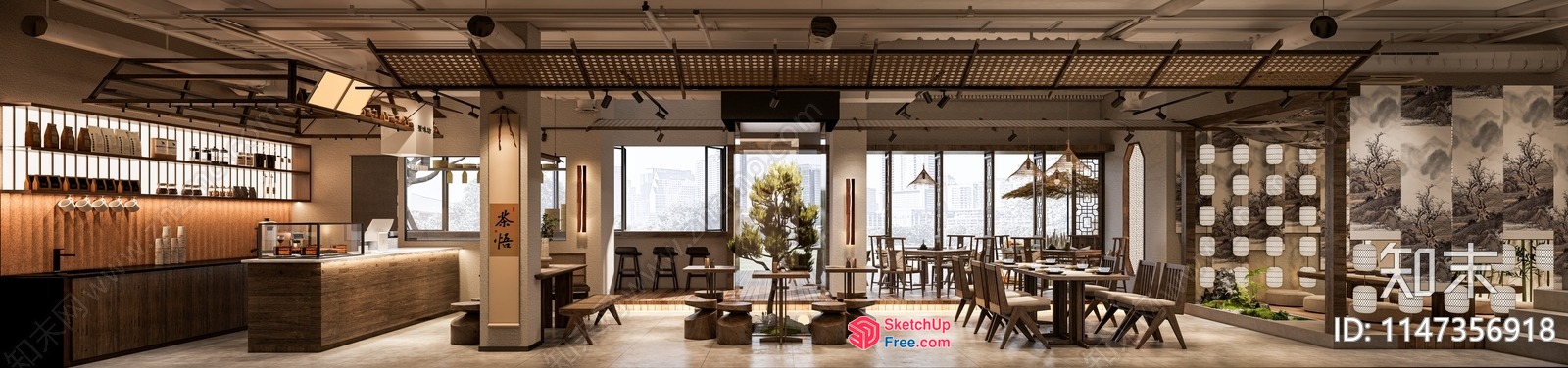 Modern Japanese-Style Restaurant Interior 3D SketchUp File