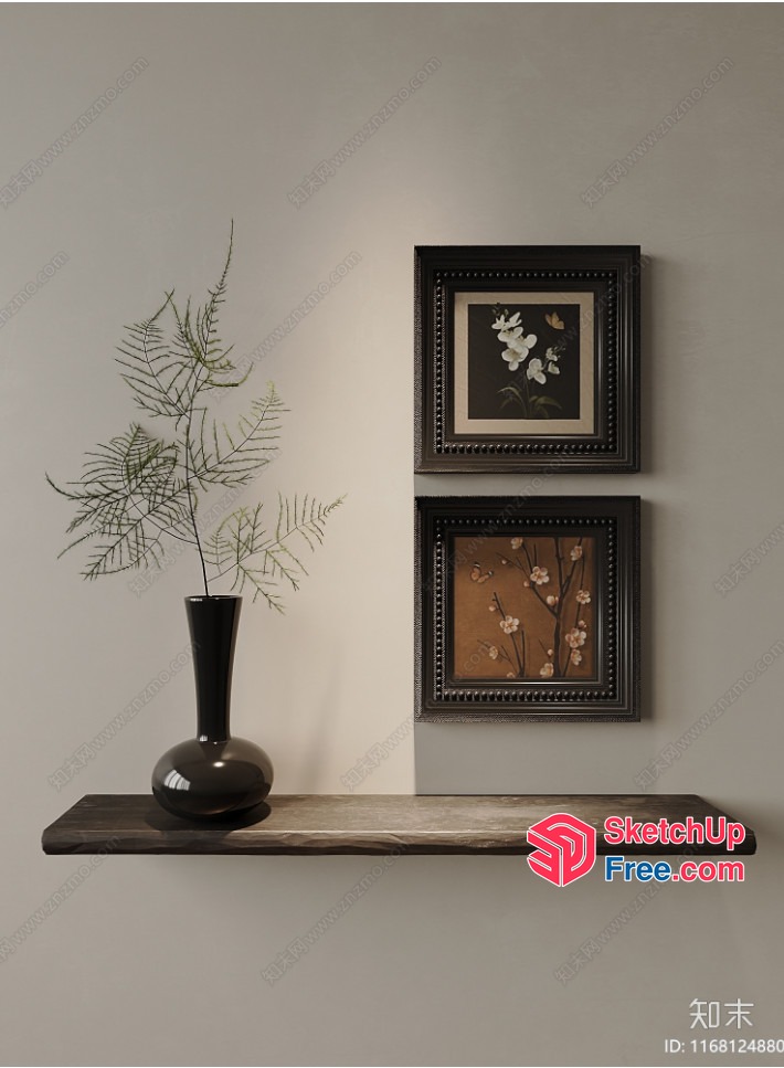 Elegant Shelf With Vase And Artwork 3D SketchUp File