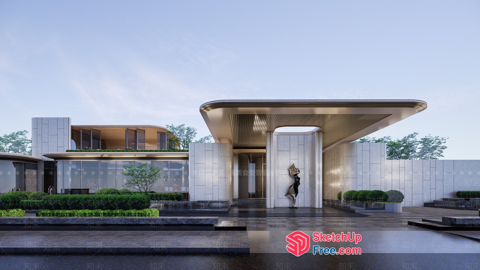Modern Luxury Home Exterior With Elegant Entrance And Balcony 3D SketchUp File