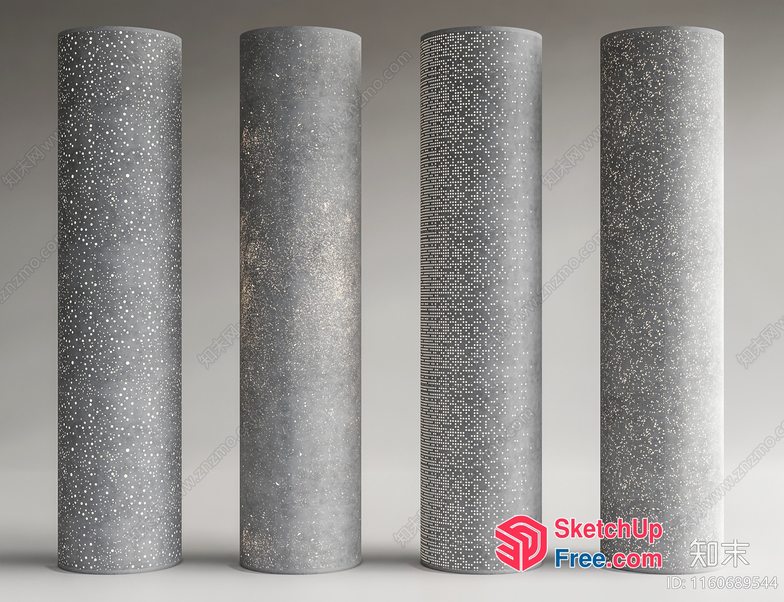 Four Tall, Decorative Pillars With White Speckles 3D SketchUp File
