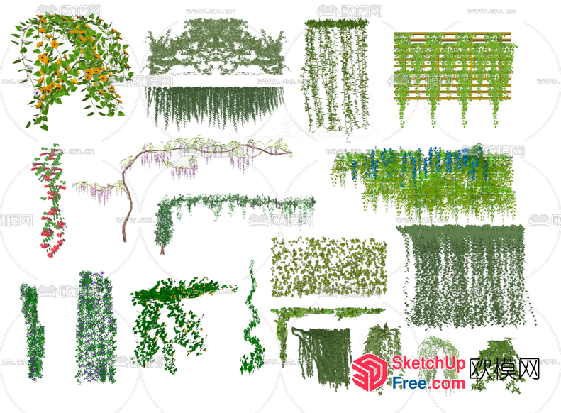 A Variety Of Green Plants And Flowers 3D SketchUp File