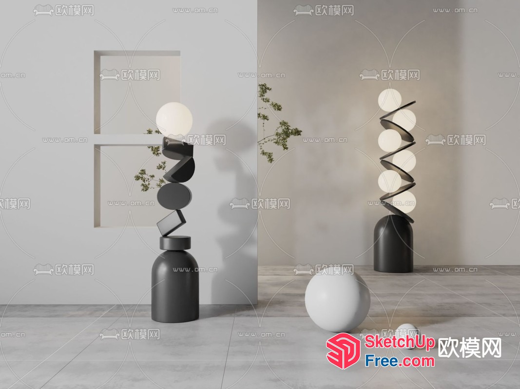 Modern Artistic Interior Design With Geometric Shapes And Balls 3D SketchUp File