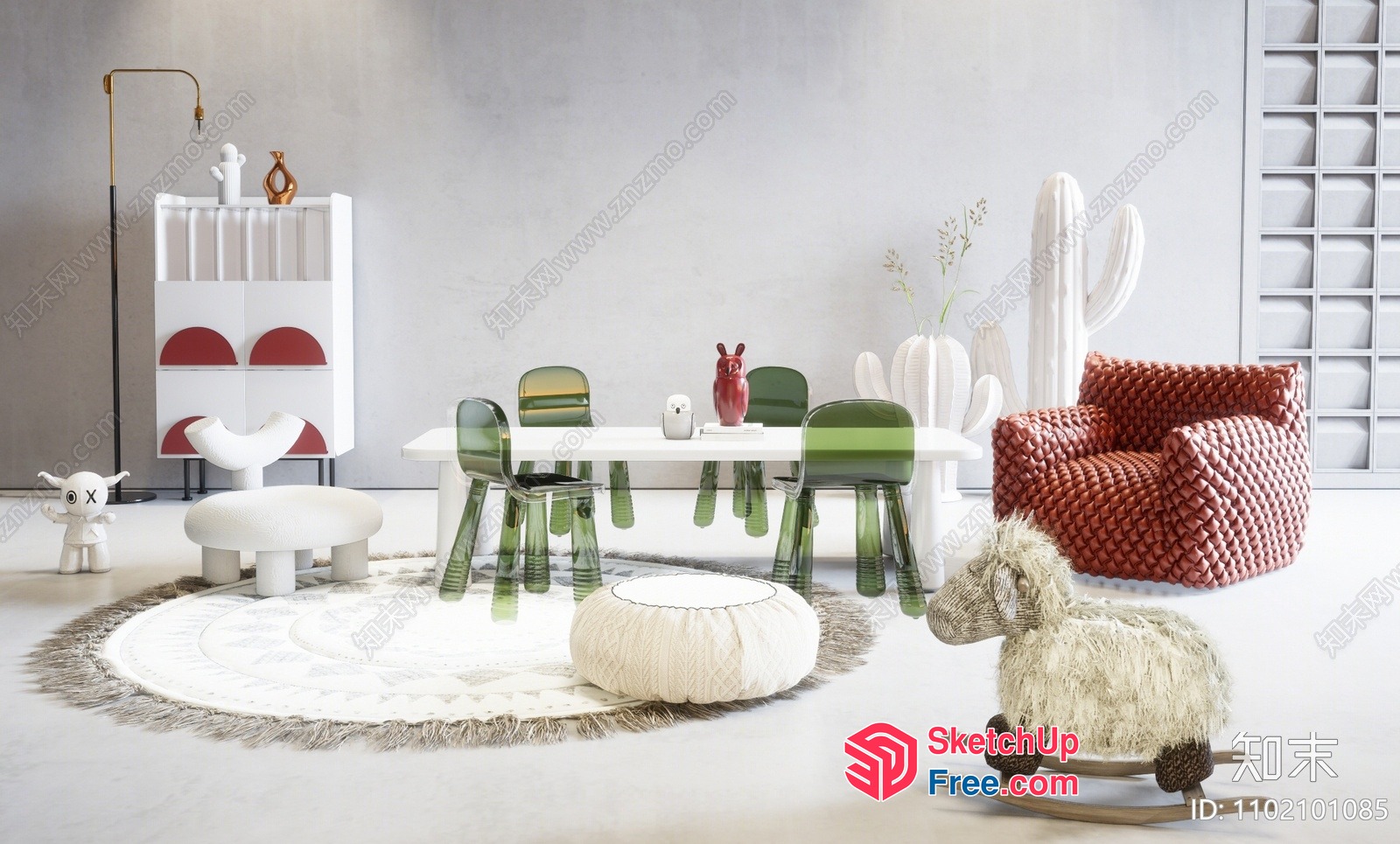 Modern Minimalist White And Brown Kids' Room Furniture 3D SketchUp File
