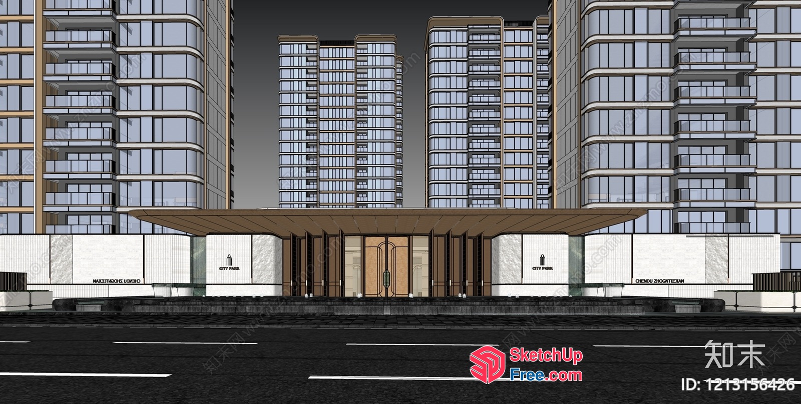 Modern Commercial Building Entrance With Glass Curtain Wall 3D SketchUp File
