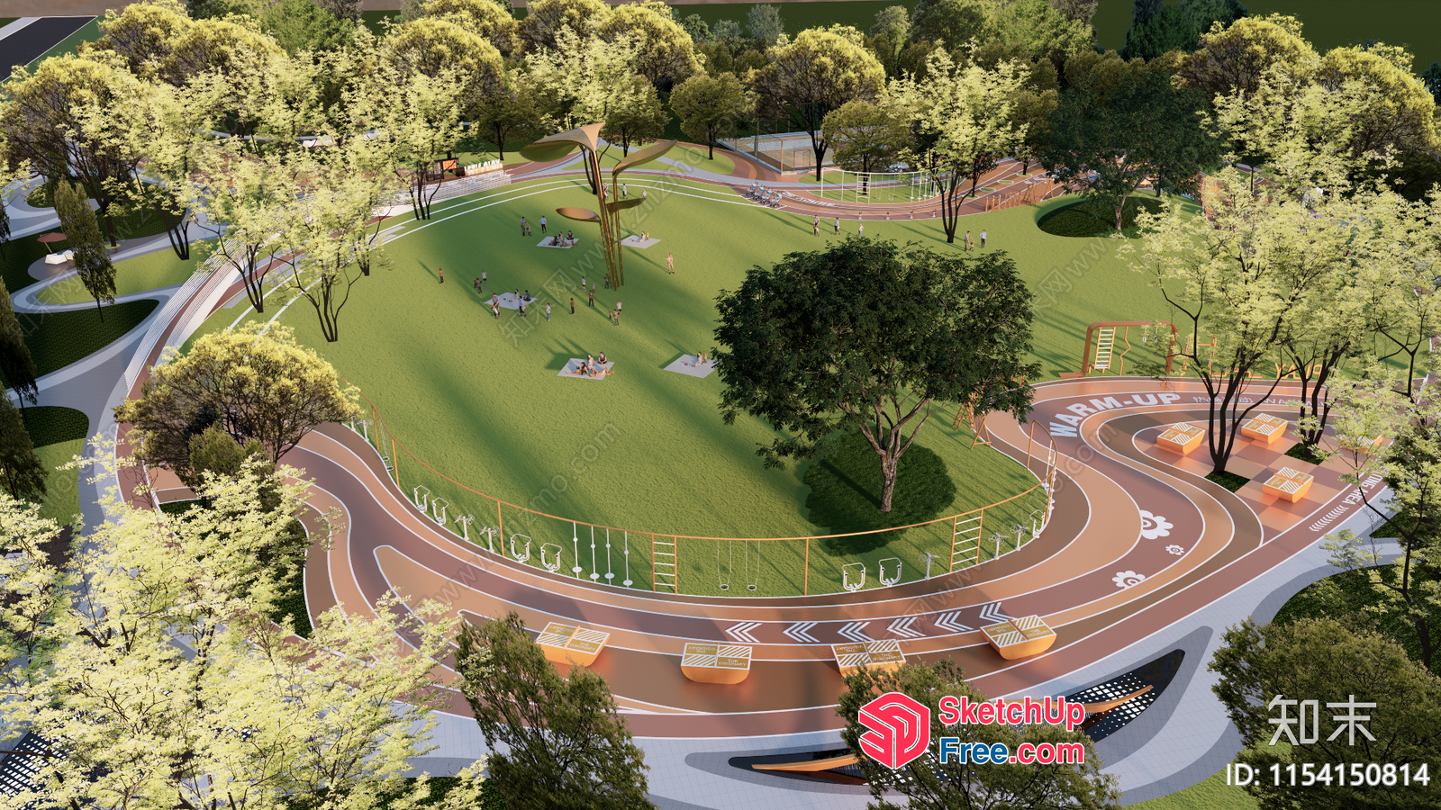 Modern Park Design With Curved Roads And Green Spaces 3D SketchUp File