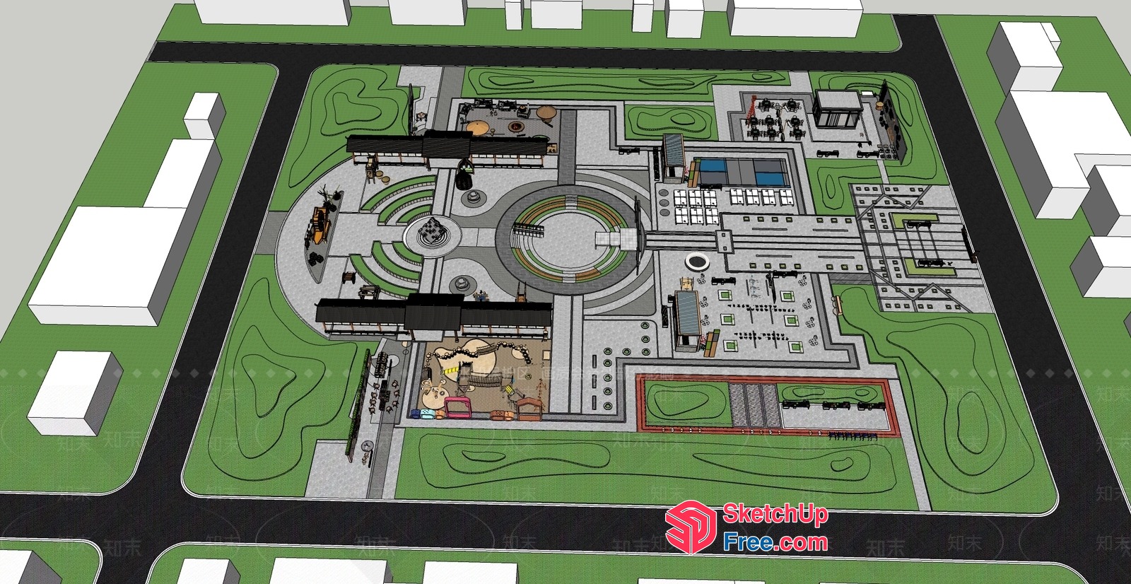 3D Architectural Model Of A Modern Building With Green Spaces 3D SketchUp File