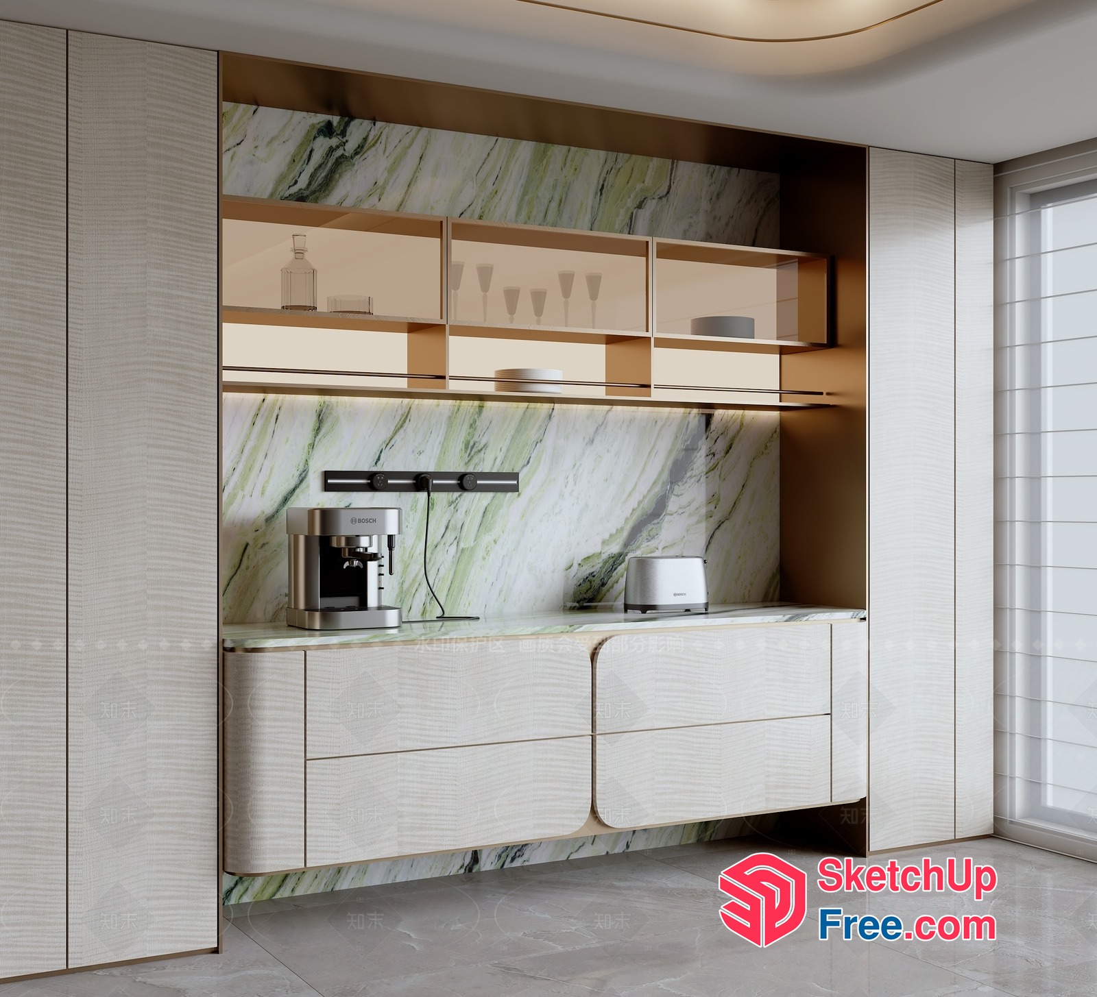 Modern Kitchen With Marble Accents And Sleek Appliances 3D SketchUp File