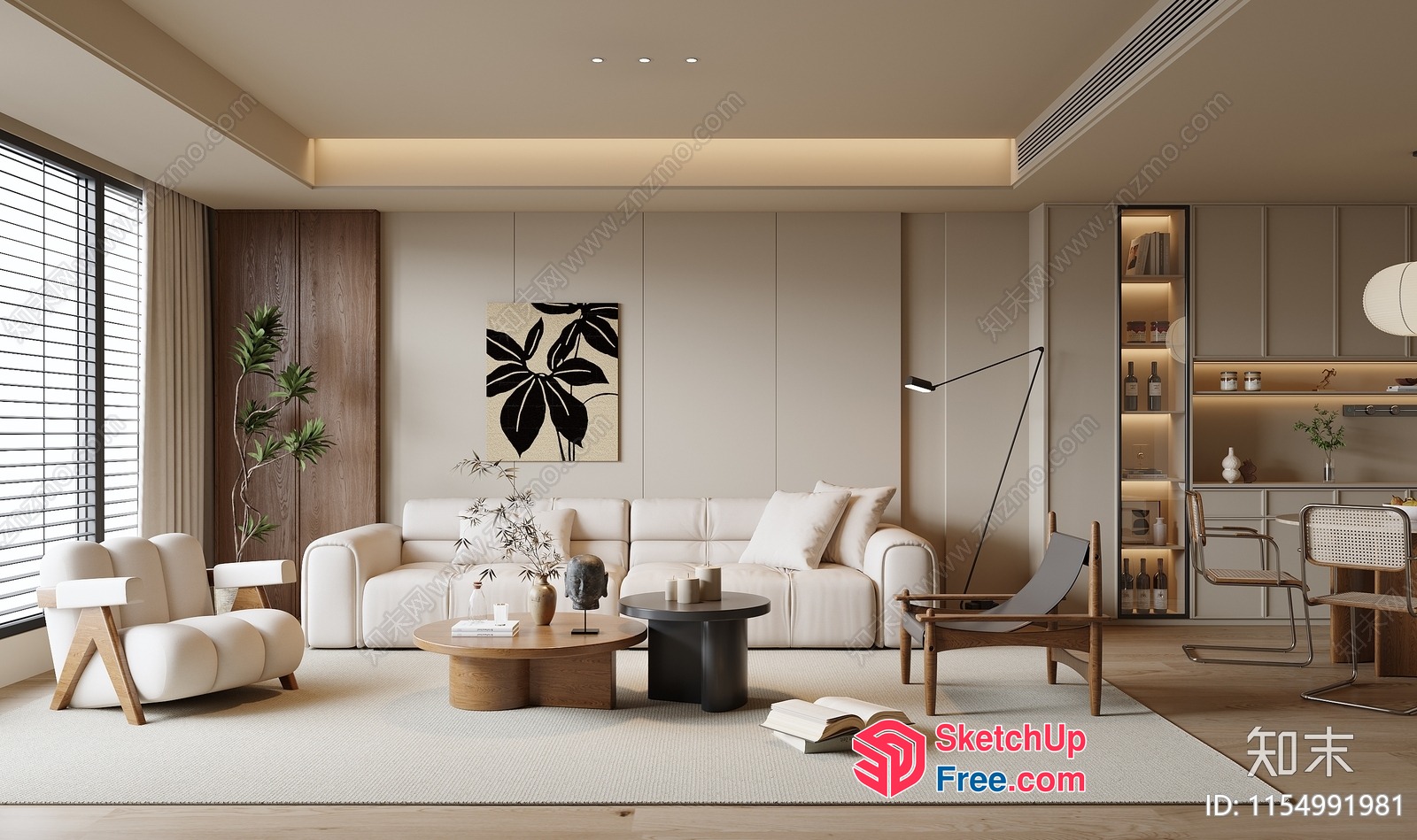 Modern Minimalist Living Room With Natural Wood Accents 3D SketchUp File
