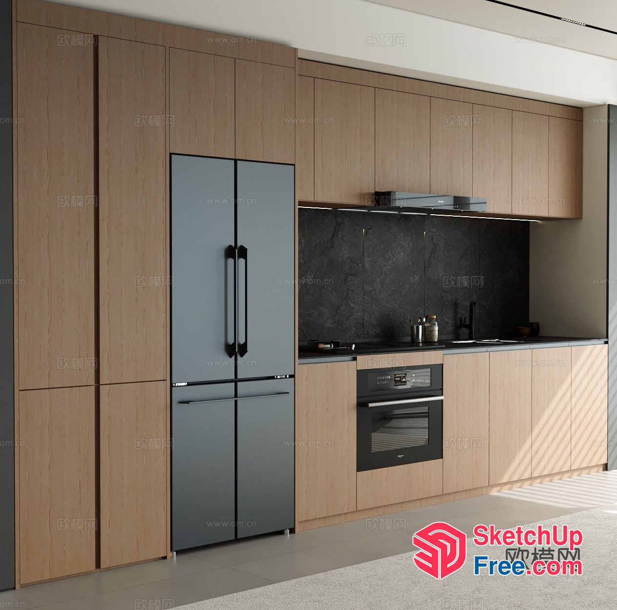 Modern Kitchen With Sleek Appliances And Natural Wood Accents 3D SketchUp File