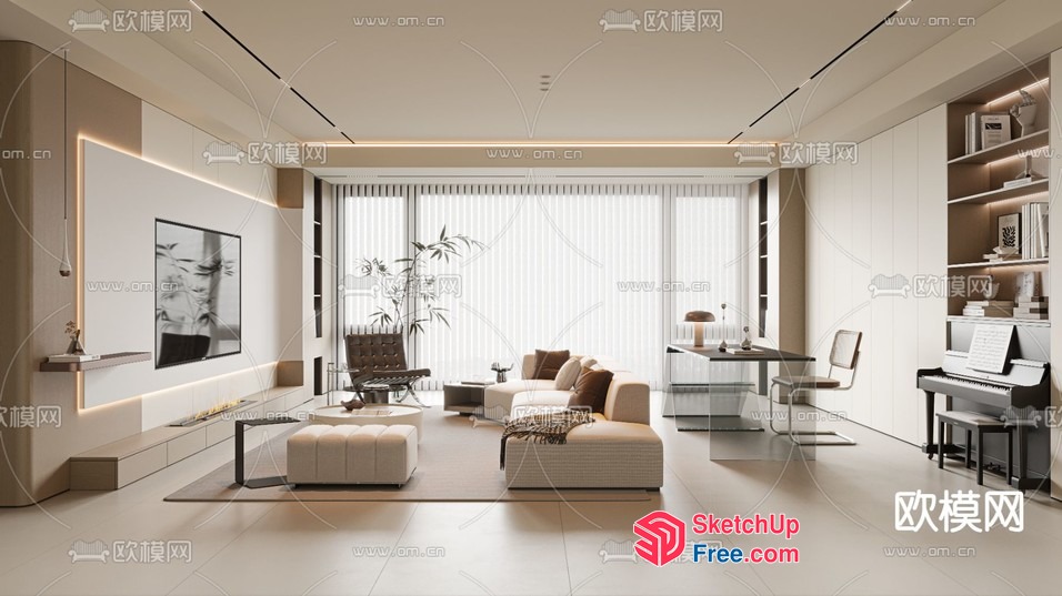 Minimalist Style Modern Living Room 3D SketchUp File