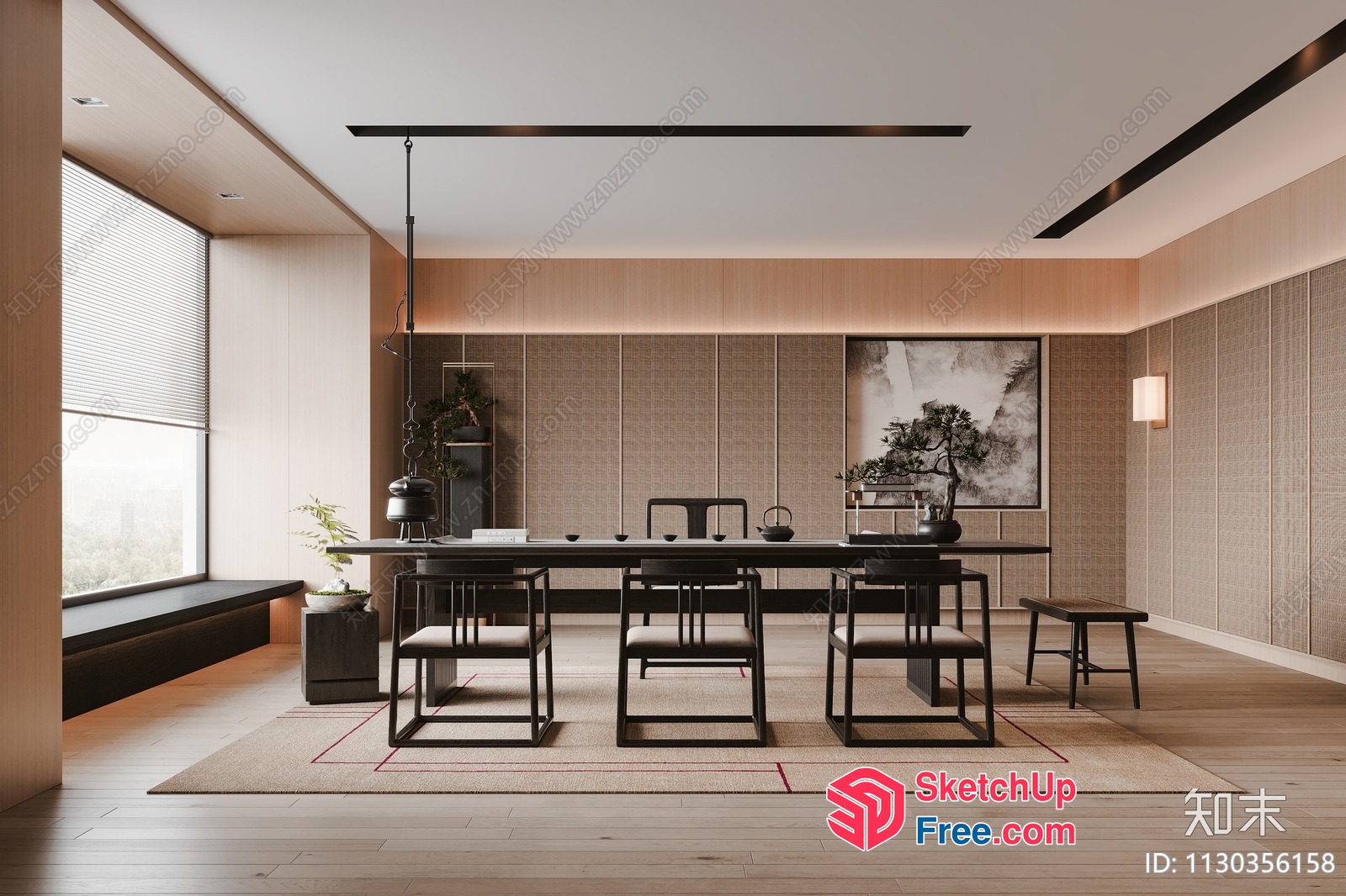 Modern Japanese-Inspired Dining Room 3D SketchUp File