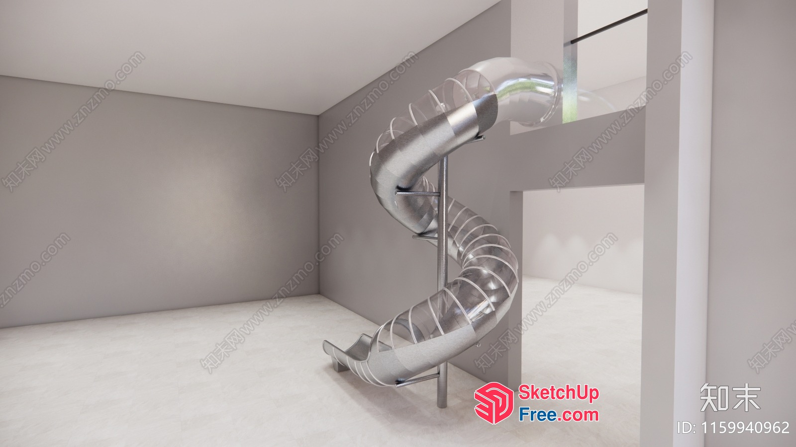 Spiral Staircase In A Minimalist Interior 3D SketchUp File