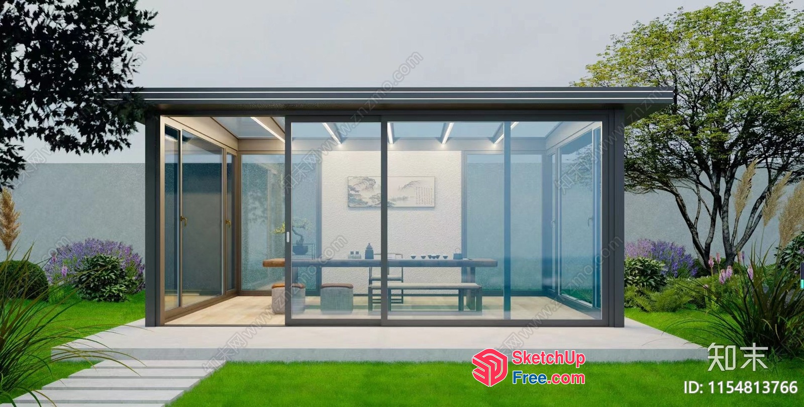 Modern Glass Wall Home Office 3D SketchUp File