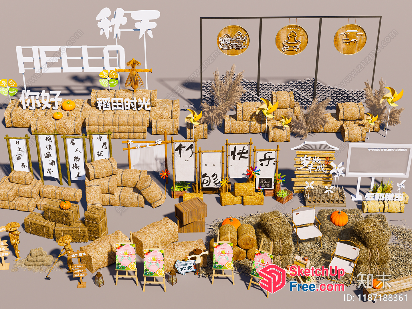 Autumnal Hay Bales And Decorations 3D SketchUp File