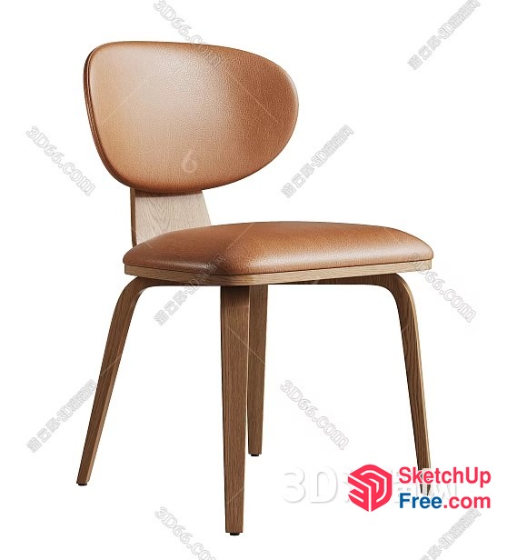Minimalist Wooden Chair With Leather Seat And Back 3D SketchUp File
