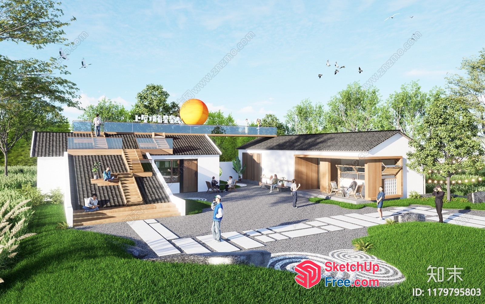 Modern Japanese-Style Home With Elegant Roof Synthesis 3D SketchUp File