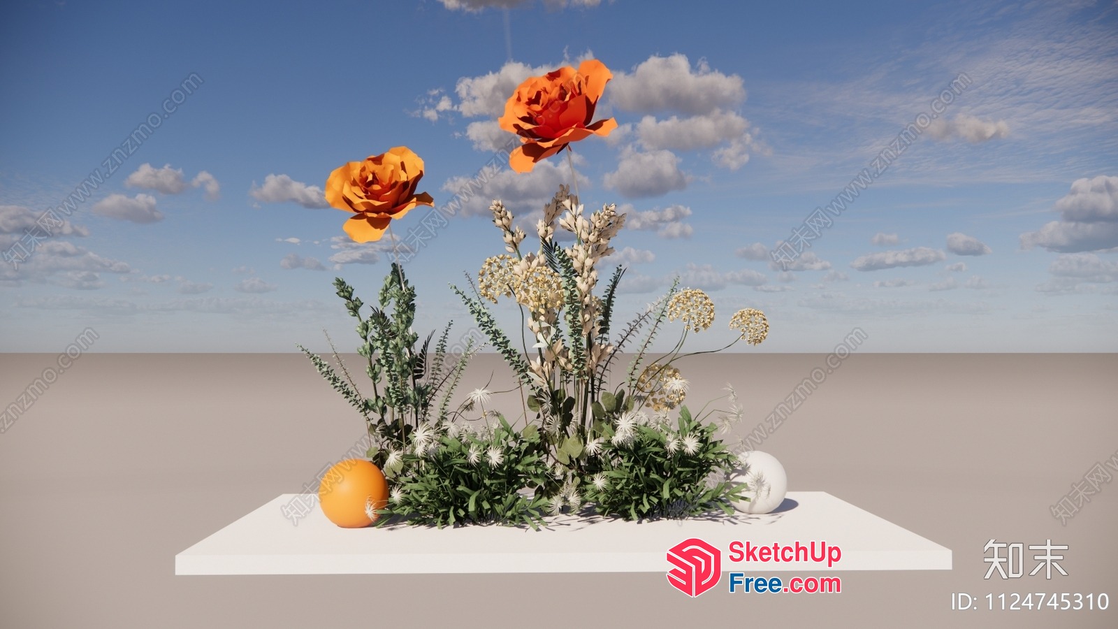 Modern Minimalist Floral Arrangement 3D SketchUp File