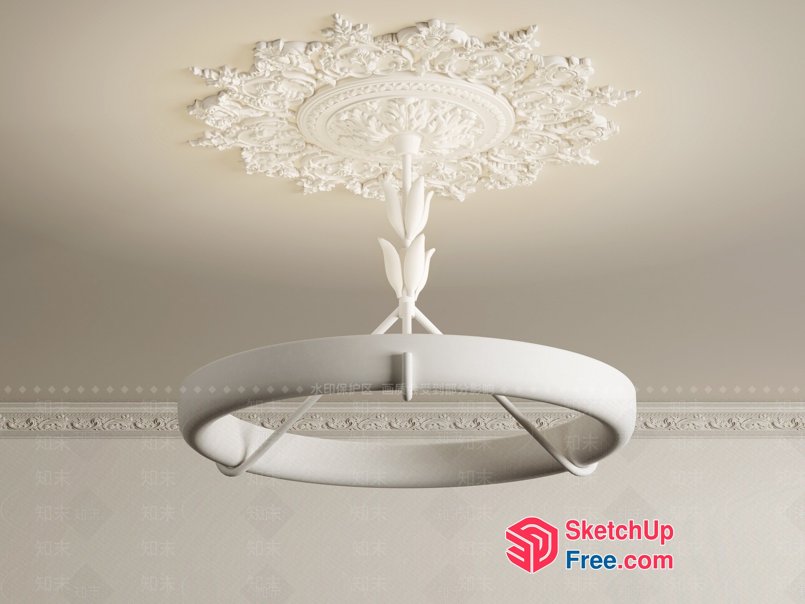 Ornate Ceiling Fixture With Floral Pattern 3D SketchUp File