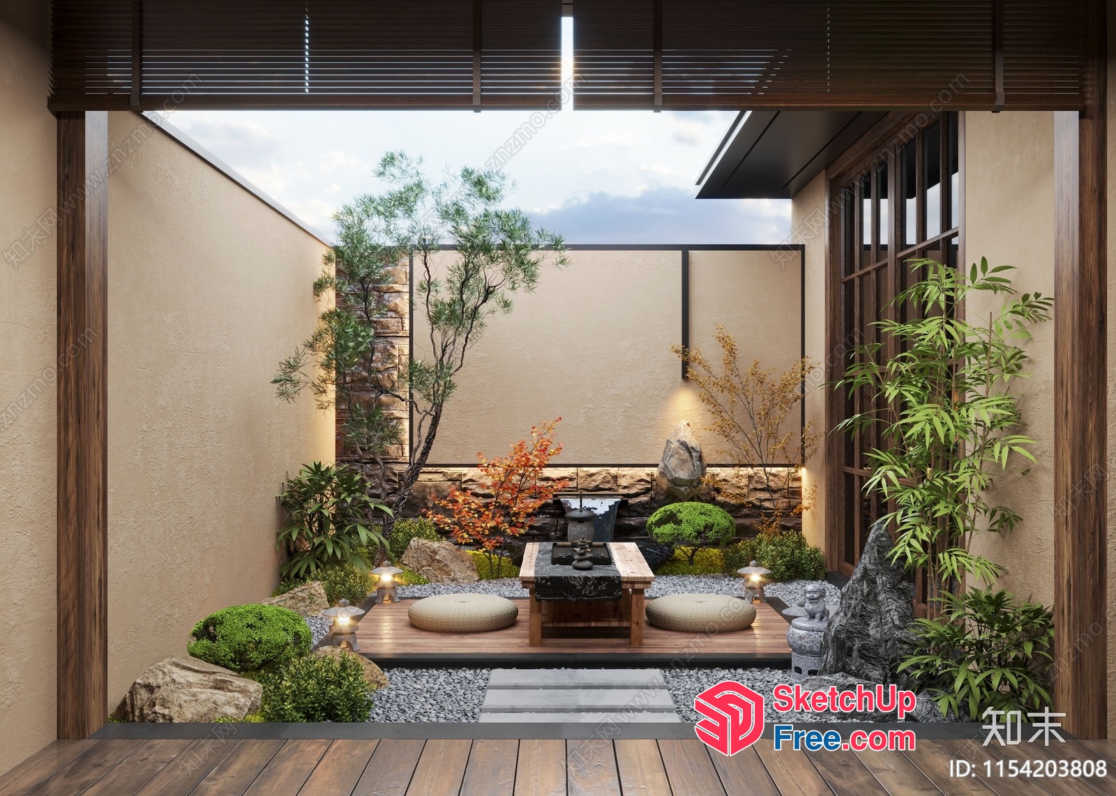 Serene Japanese-Inspired Courtyard Oasis 3D SketchUp File