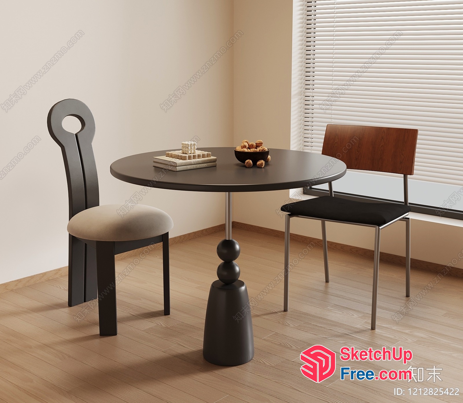 Modern Minimalist Dining Room With Dark Wood Table And Chairs 3D SketchUp File