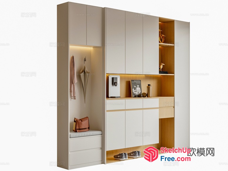 Modern Minimalist White And Wood Storage Unit 3D SketchUp File