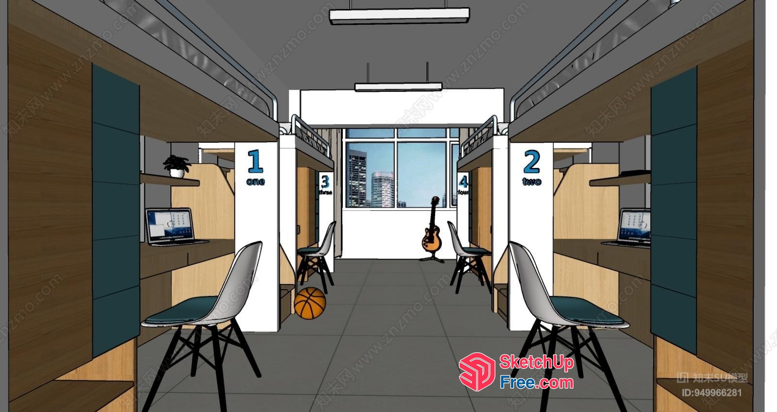 Cozy Modern Dormitory Interior 3D SketchUp File