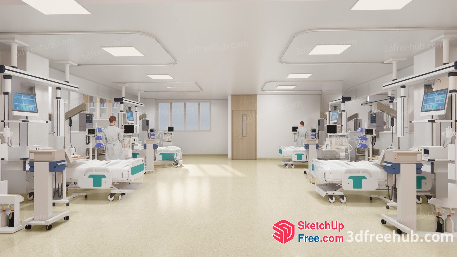 Hospital Interior With Medical Equipment And Medical Staff 3D SketchUp File