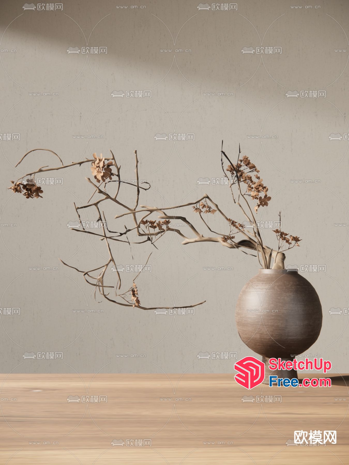 Aesthetic Minimalist Vase With Branches 3D SketchUp File