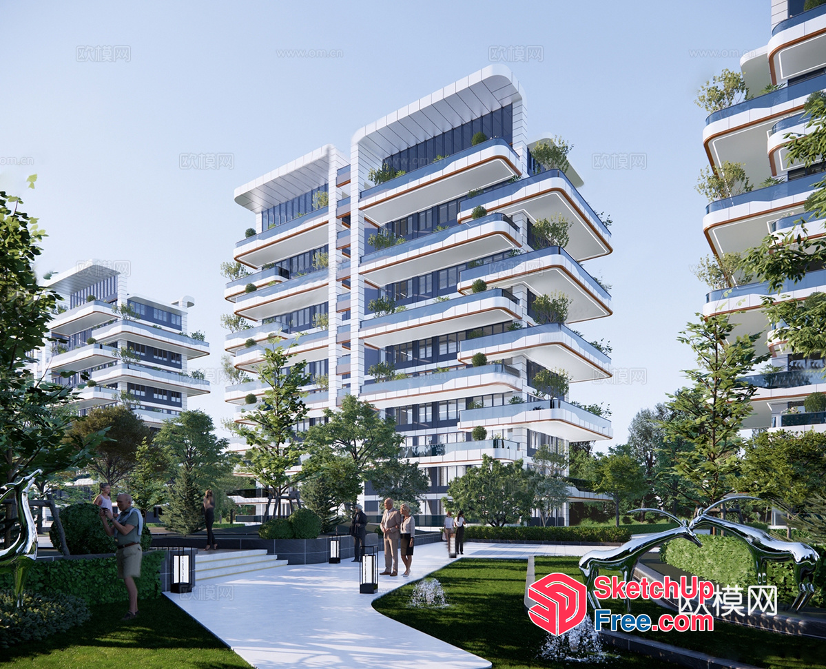 Modern Residential Complex With Balconies And Greenery 3D SketchUp File